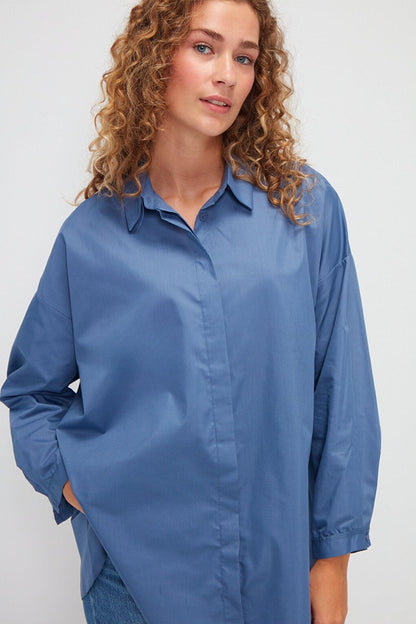 Plain Long Sleeve Oversize Poplin Shirt