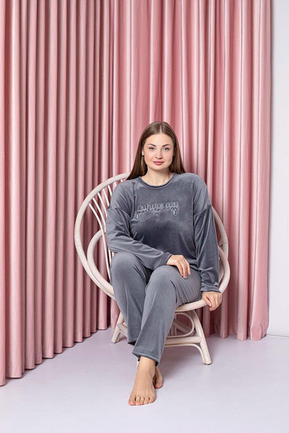 Women's Pajama Set Plus Size French Velvet Energy Printed Elastic Winter Seasonal W40032289