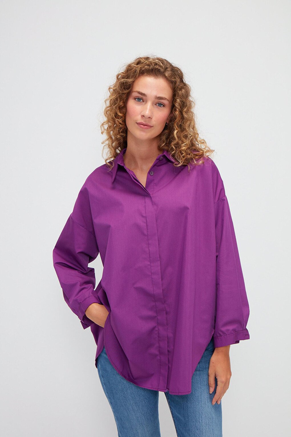 Plain Long Sleeve Oversize Poplin Shirt