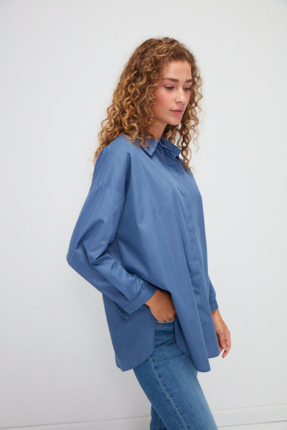 Plain Long Sleeve Oversize Poplin Shirt