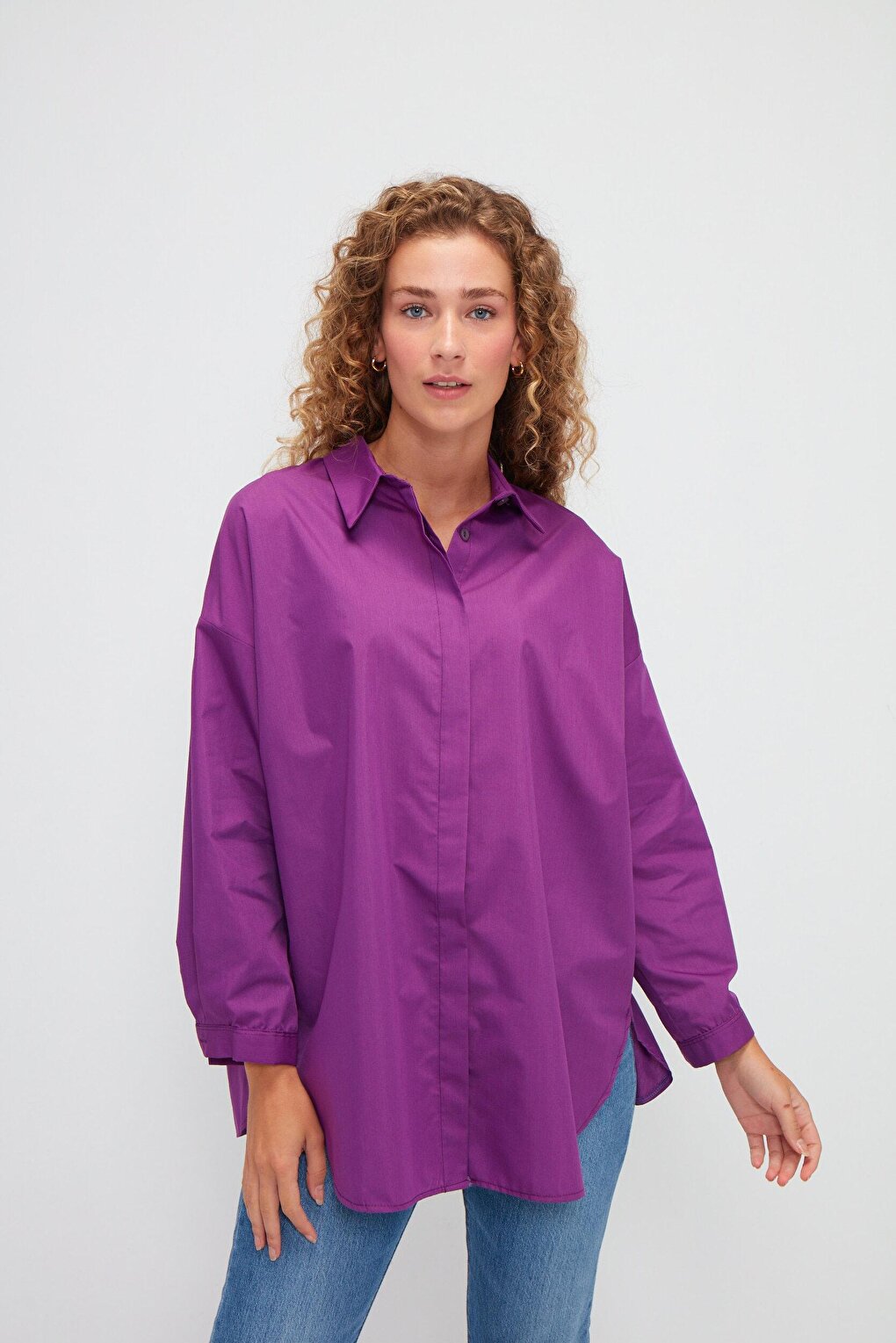 Plain Long Sleeve Oversize Poplin Shirt