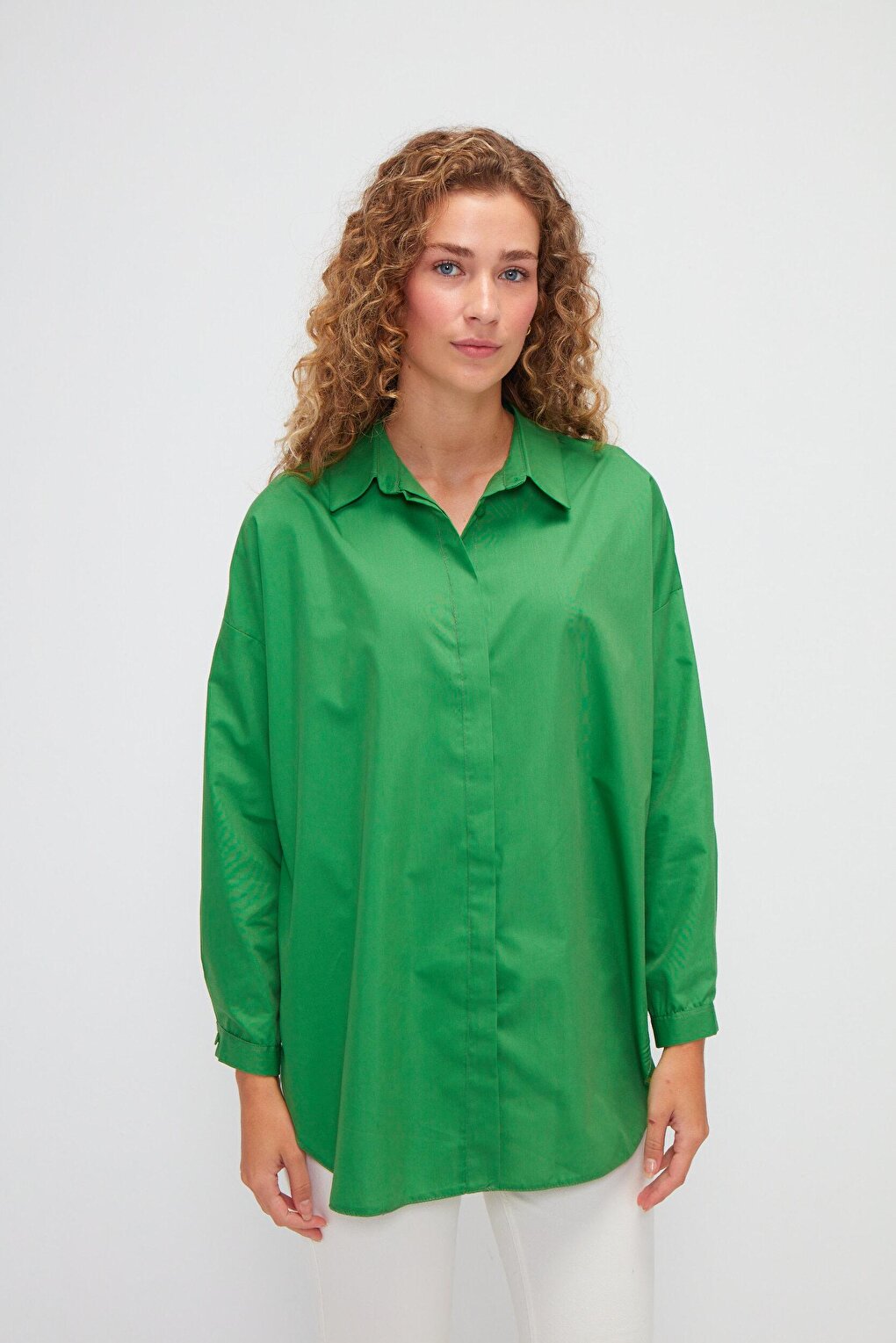 Plain Long Sleeve Oversize Poplin Shirt