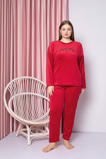 Women's Pajama Set Plus Size French Velvet Energy Printed Elastic Winter Seasonal W40032289