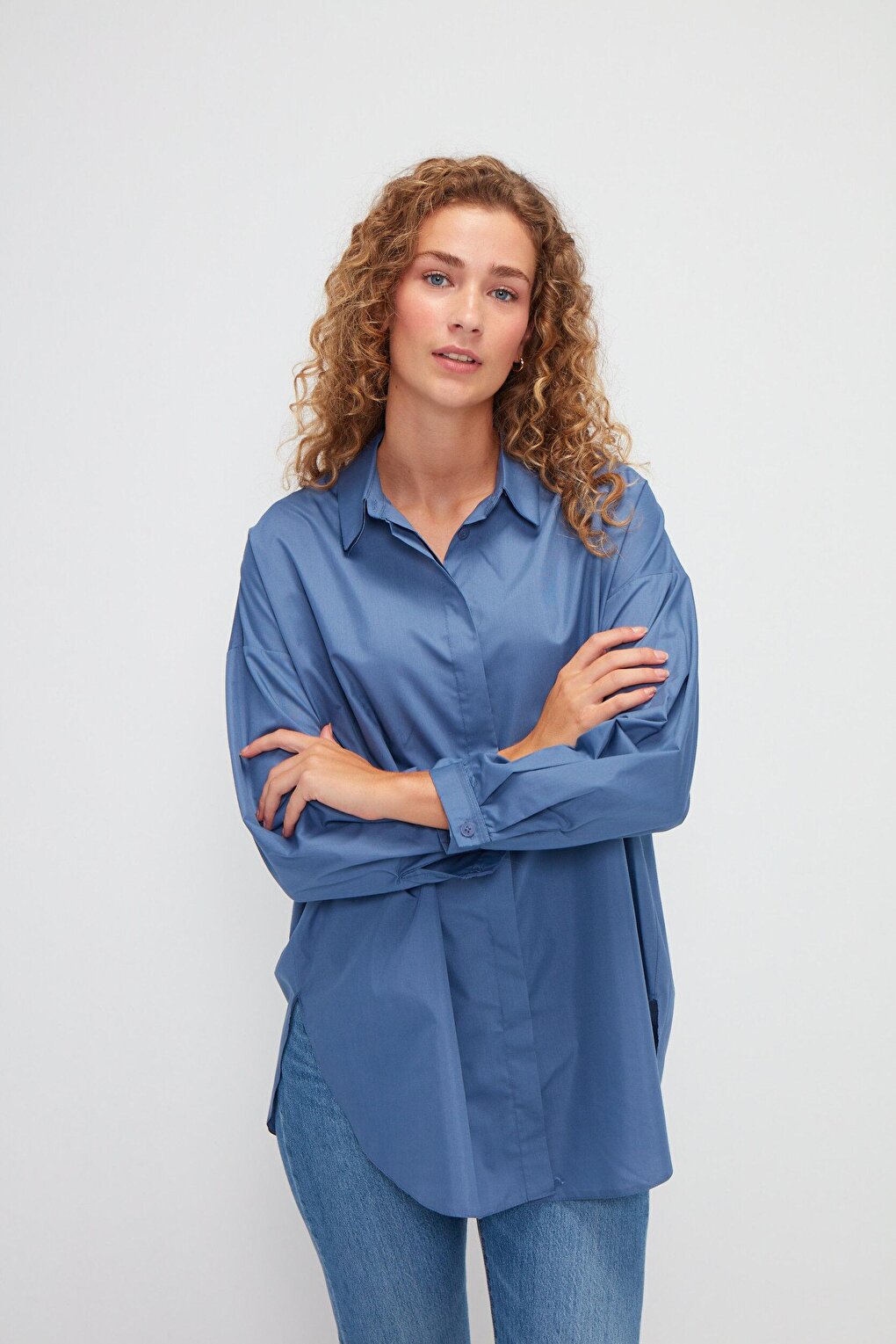 Plain Long Sleeve Oversize Poplin Shirt