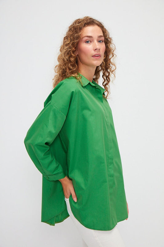 Plain Long Sleeve Oversize Poplin Shirt