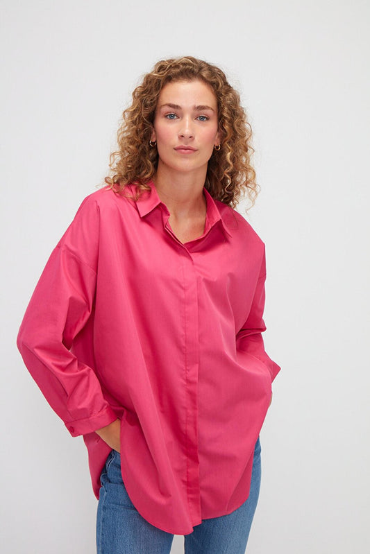 Plain Long Sleeve Oversize Poplin Shirt