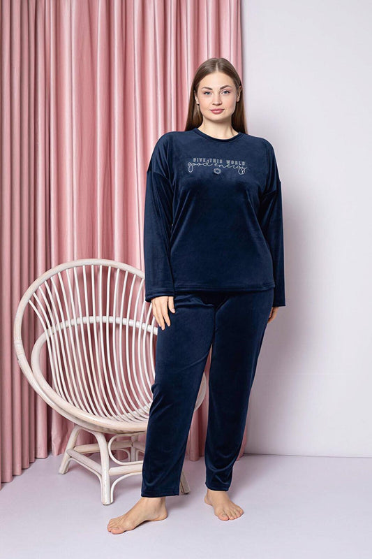 Women's Pajama Set Plus Size French Velvet Energy Printed Elastic Winter Seasonal W40032289