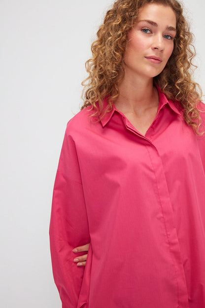 Plain Long Sleeve Oversize Poplin Shirt