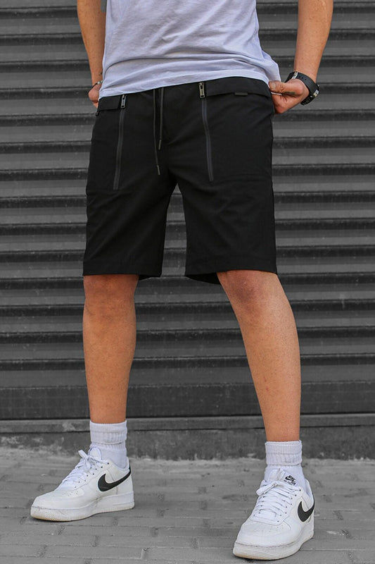 Black Basic Men's Capri Shorts with Pockets