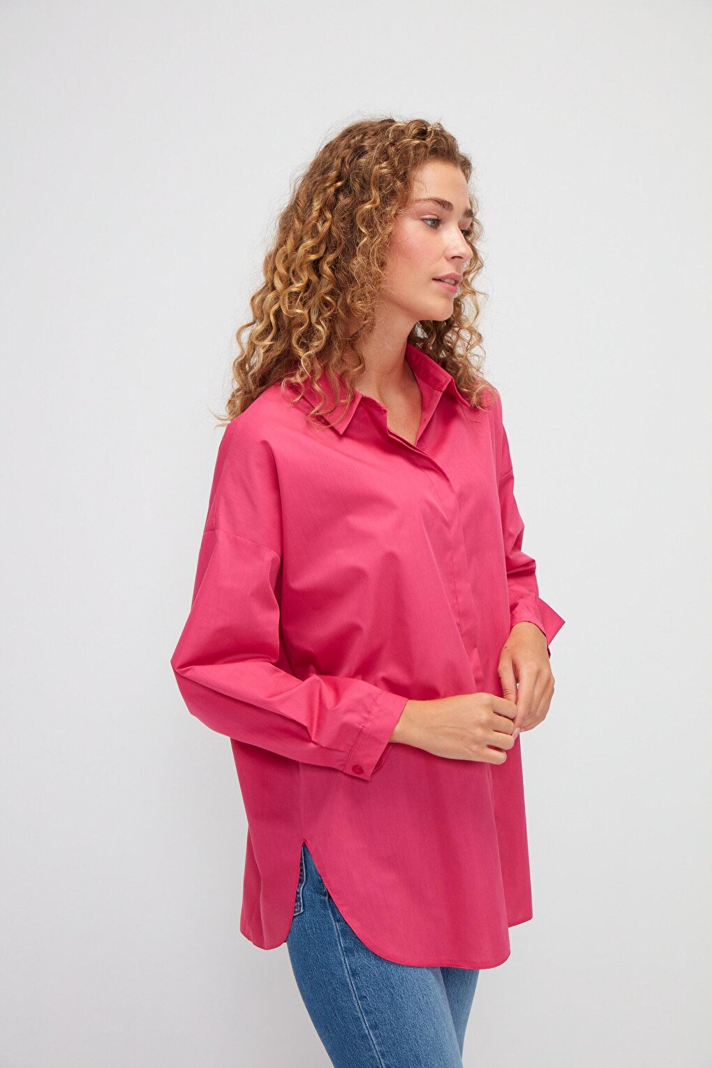 Plain Long Sleeve Oversize Poplin Shirt