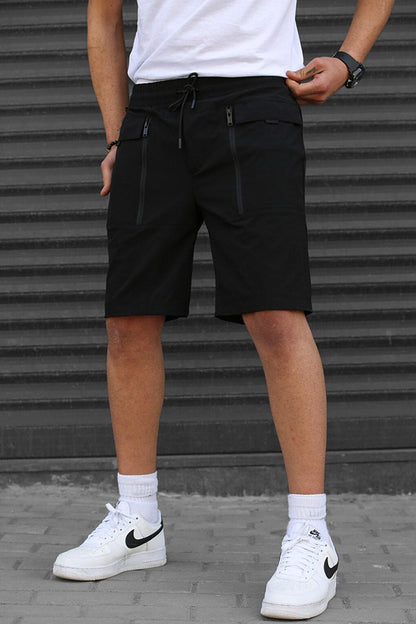 Black Basic Men's Capri Shorts with Pockets