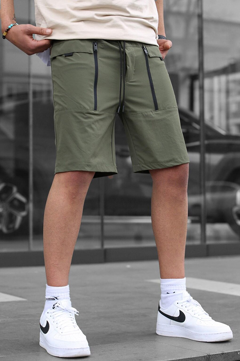 Khaki Basic Men's Capri Shorts with Pockets