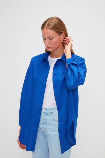 Plain Long Sleeve Oversize Poplin Shirt