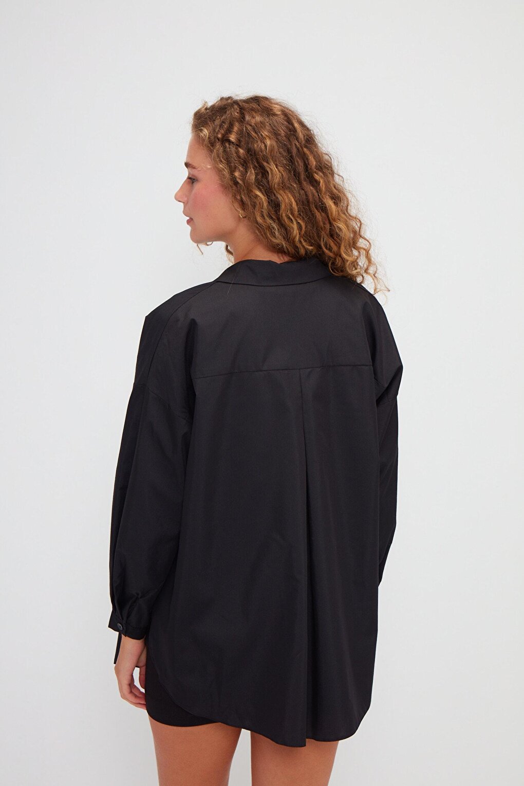 Plain Long Sleeve Oversize Poplin Shirt