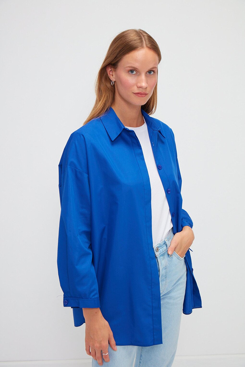 Plain Long Sleeve Oversize Poplin Shirt