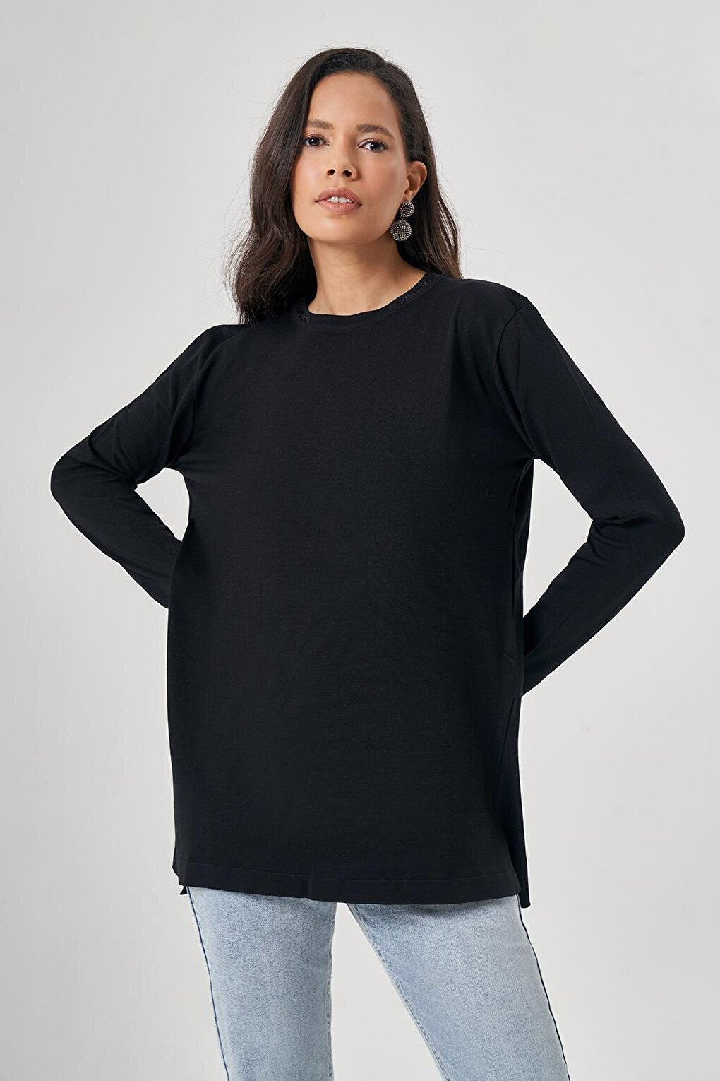 Lurex O-Neck Knitwear Black Tunic