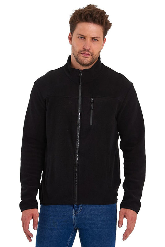 Micro Fleece Stand-Up Collar Zippered Men's Cardigan