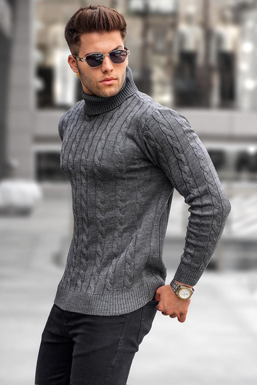 Anthracite Turtleneck Knitwear Sweater 5763