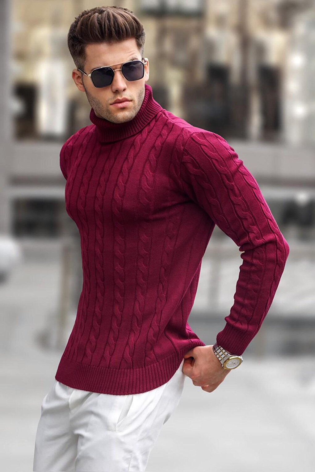 Claret Red Turtleneck Knitwear Sweater 5763