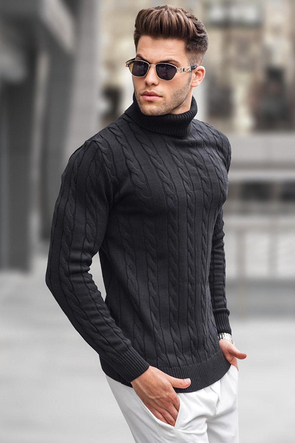 Black Turtleneck Knitwear Sweater 5763