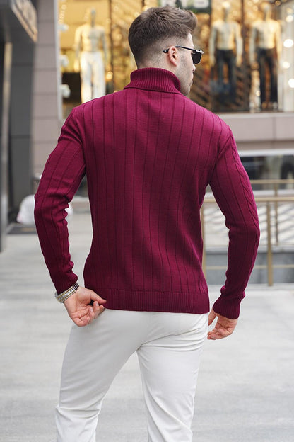 Claret Red Turtleneck Knitwear Sweater 5763