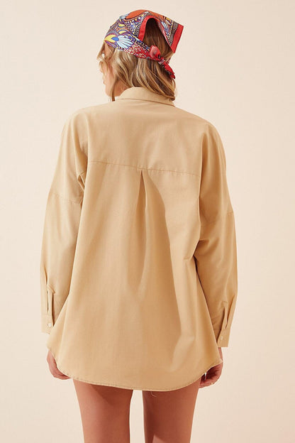 Women's Biscuit Oversize Long Basic Shirt HZL22W-BD139001