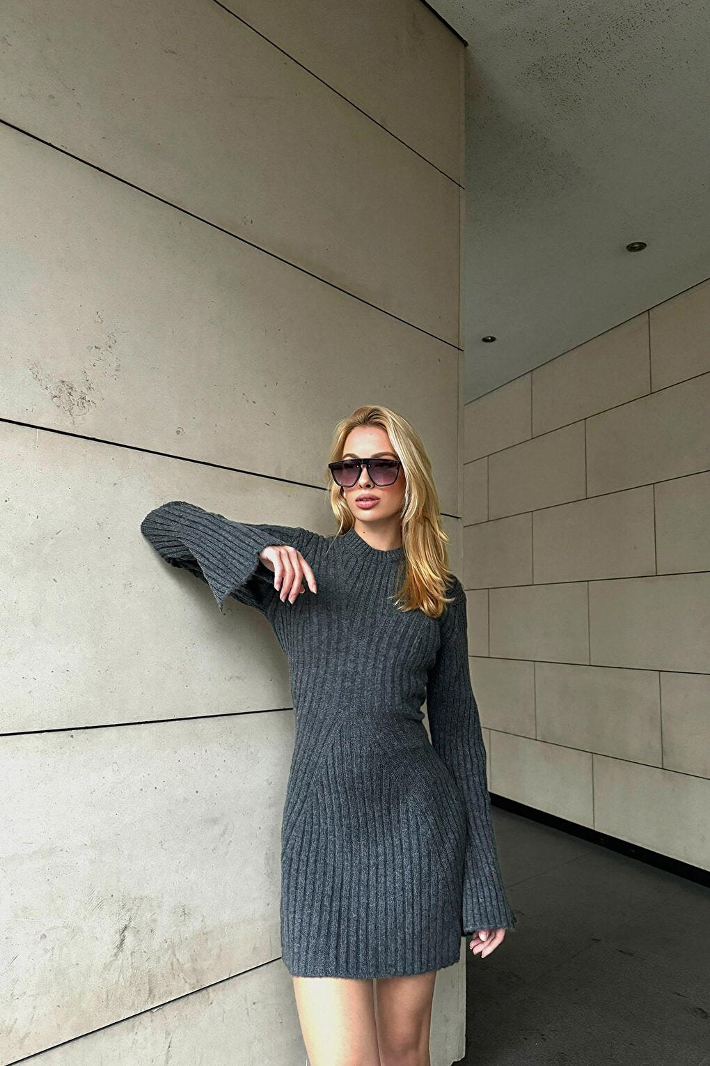 Crew Neck A-Line Knitwear Dress