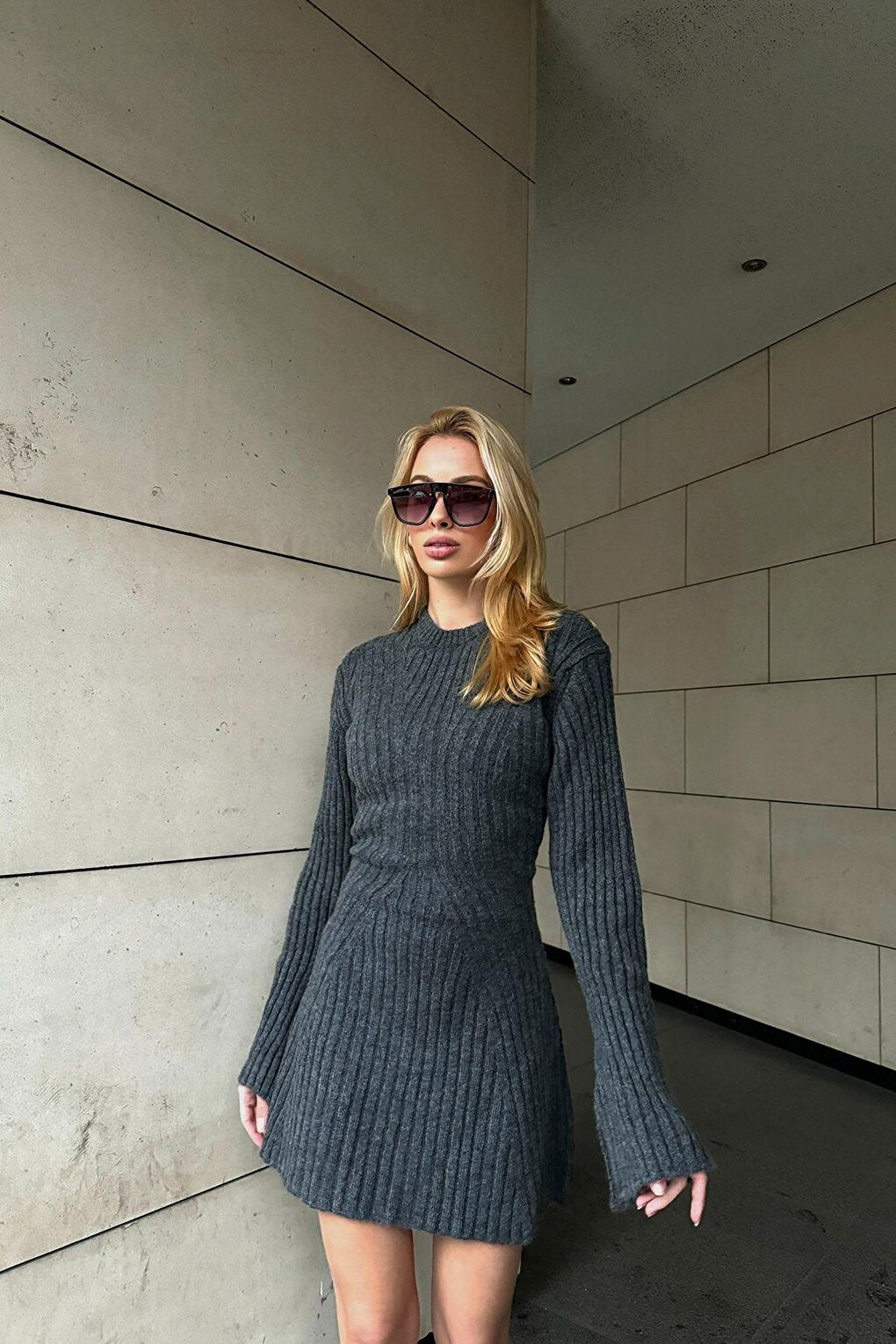 Crew Neck A-Line Knitwear Dress