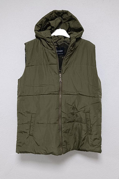 Women's Khaki Hooded Zippered Short Puffer Vest