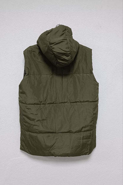 Women's Khaki Hooded Zippered Short Puffer Vest