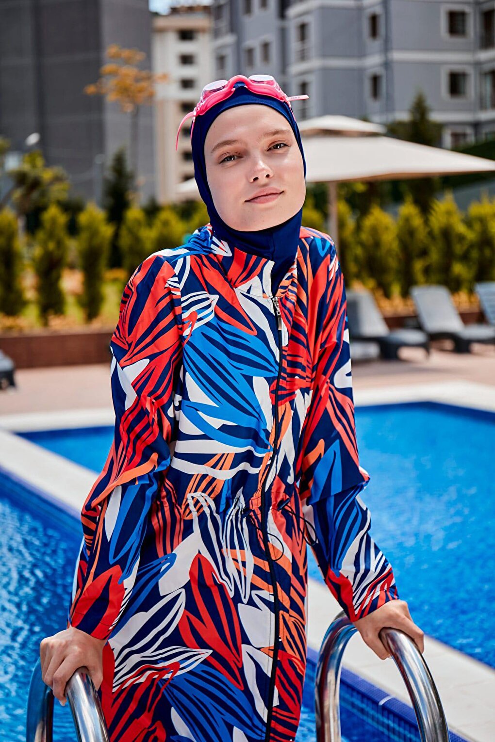 Patterned Fully Covered Hijab Swimsuit R2307