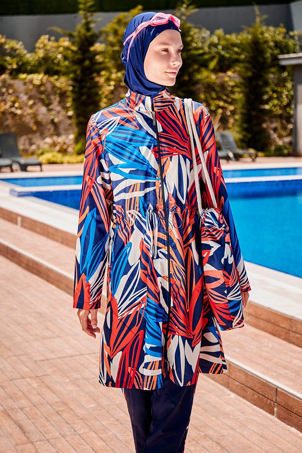 Patterned Fully Covered Hijab Swimsuit R2307