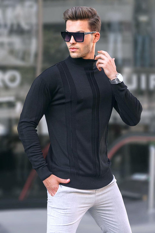 Black Turtleneck Patterned Sweater 6825