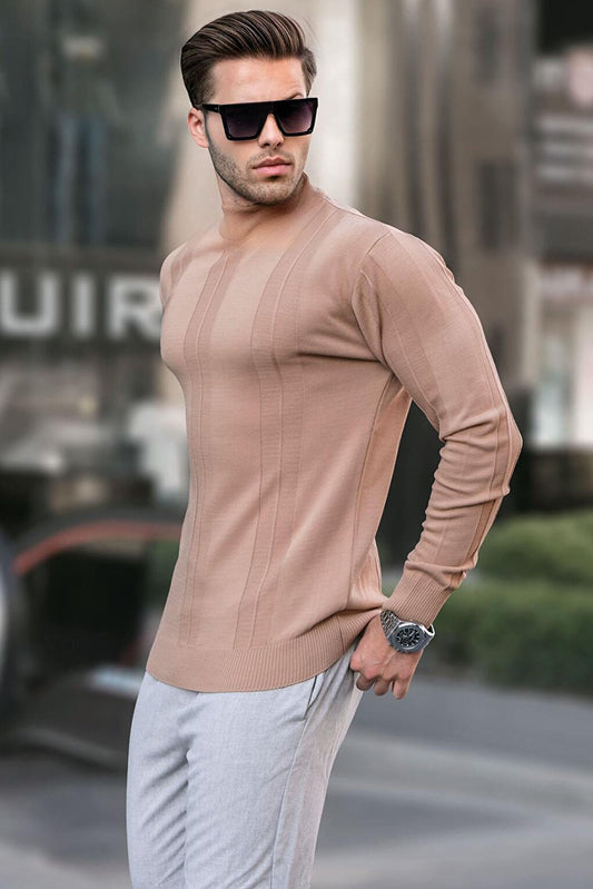 Brown Turtleneck Patterned Sweater 6825