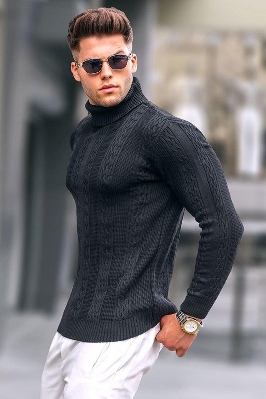 Black Patterned Turtleneck Knitwear Sweater 5769