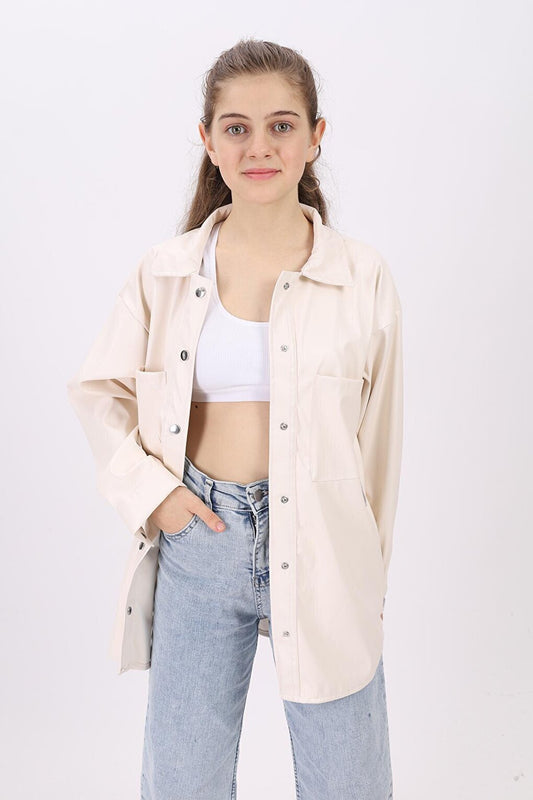 Girl's White Leather Shirt 9-14 Years Lx163