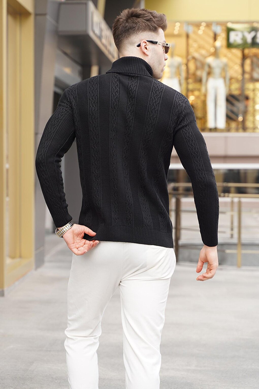 Black Patterned Turtleneck Knitwear Sweater 5769