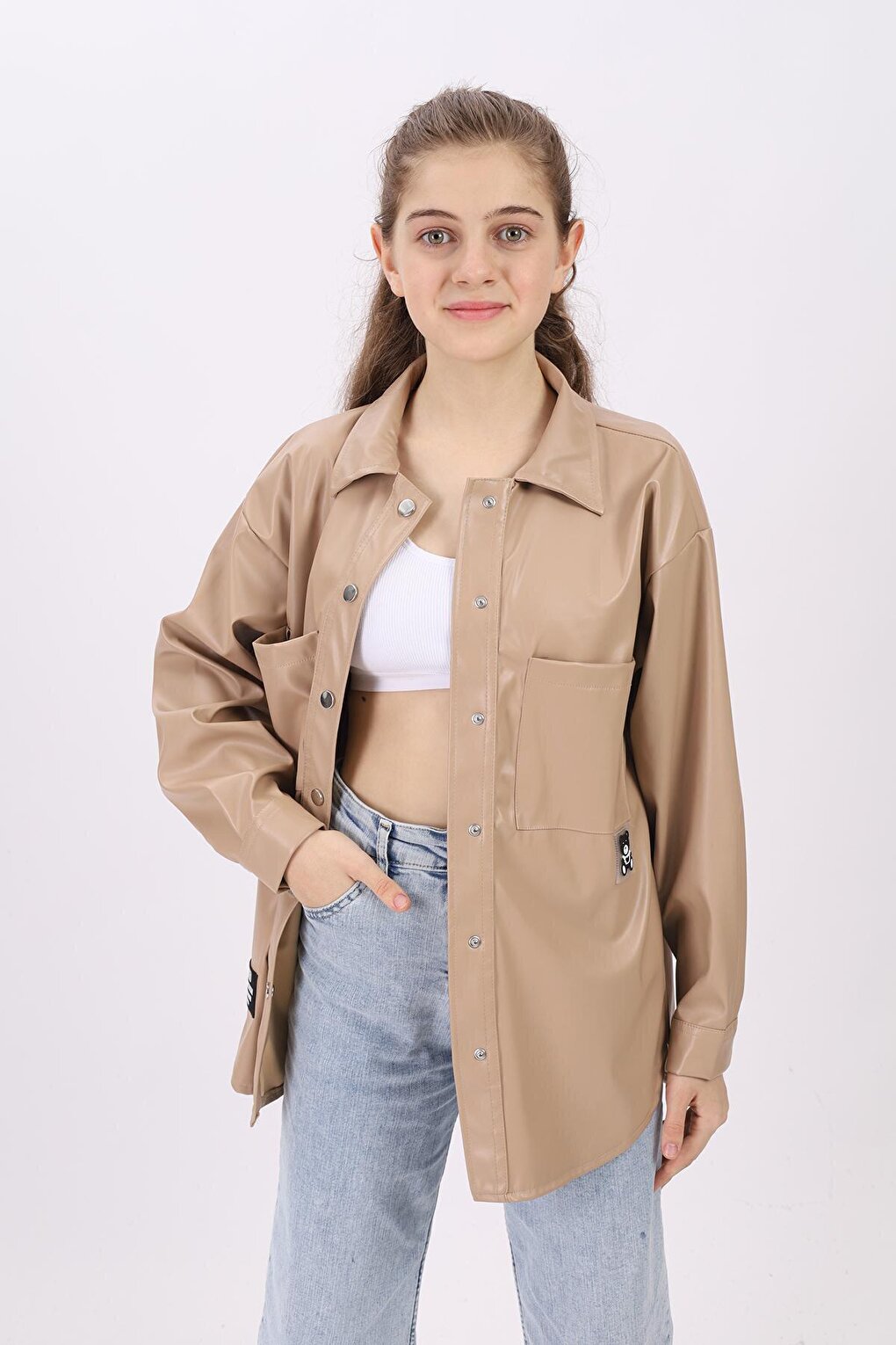 Girl's Cream Leather Shirt 9-14 Years Lx163