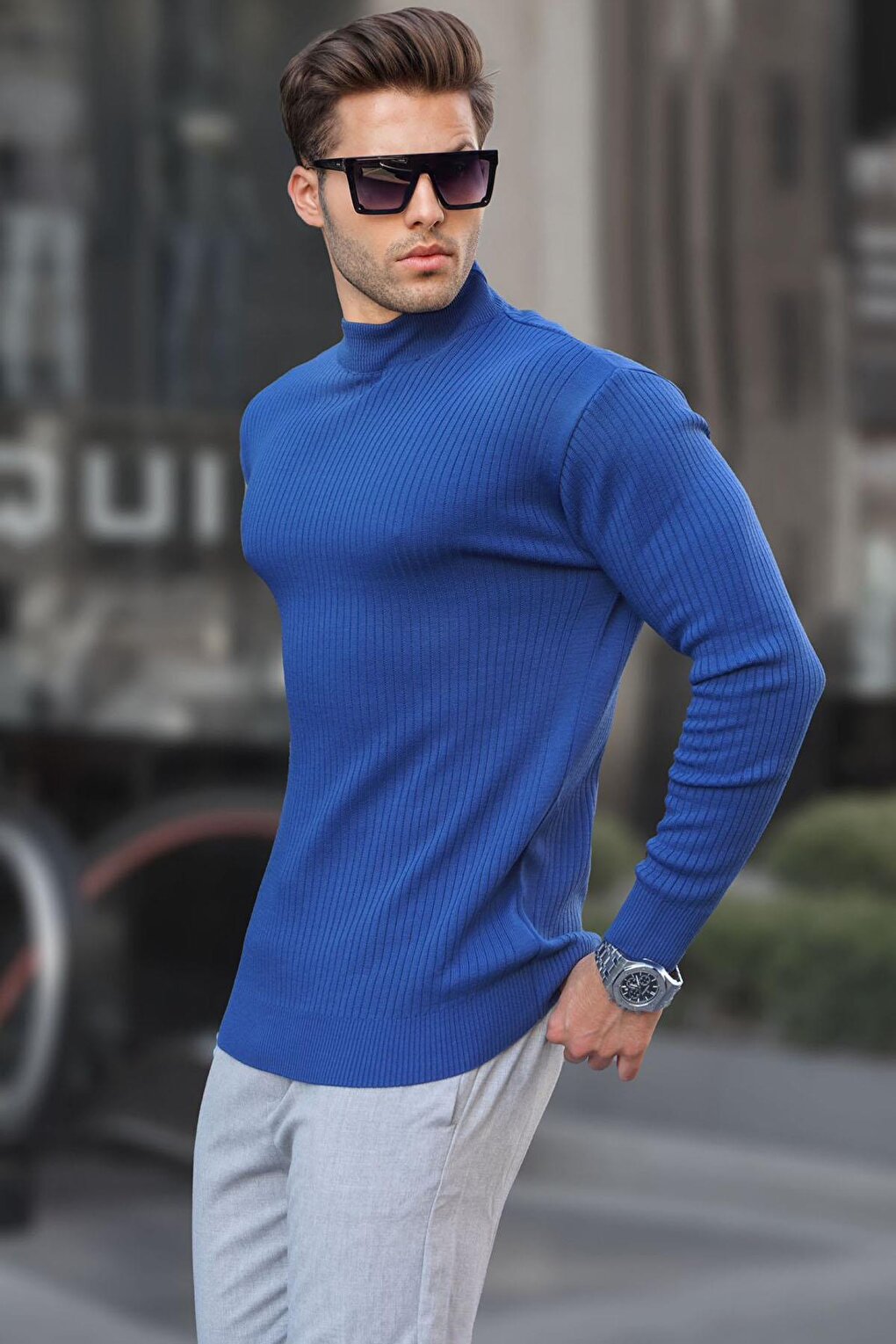 Indigo Turtleneck Men's Knitwear Sweater 6822