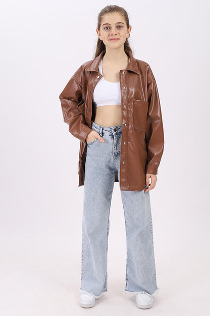 Girl's Brown Leather Shirt 9-14 Years Lx163