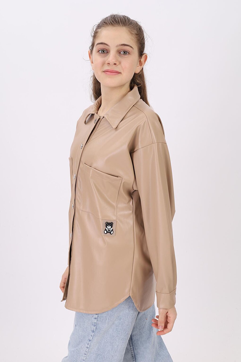 Girl's Cream Leather Shirt 9-14 Years Lx163