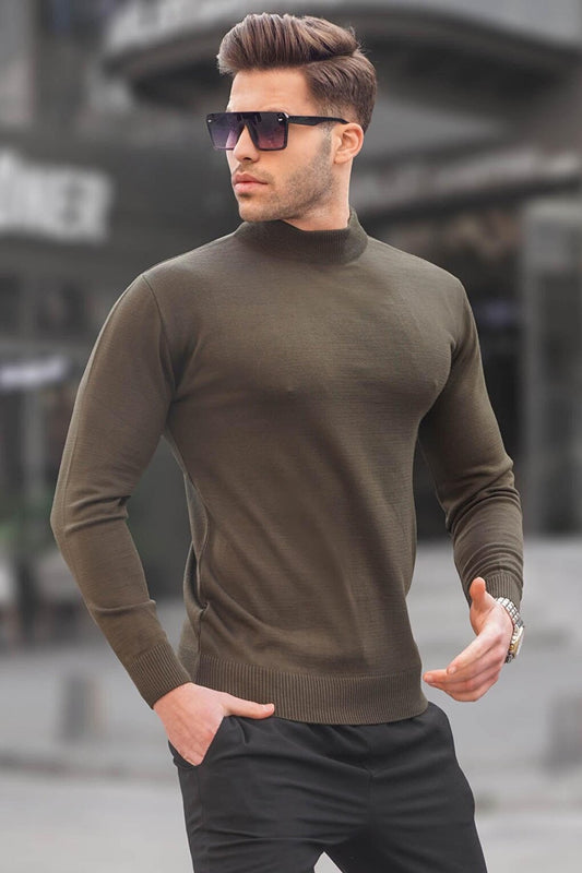 Khaki Slim Fit Half Turtleneck Men's Knitwear Sweater 6343