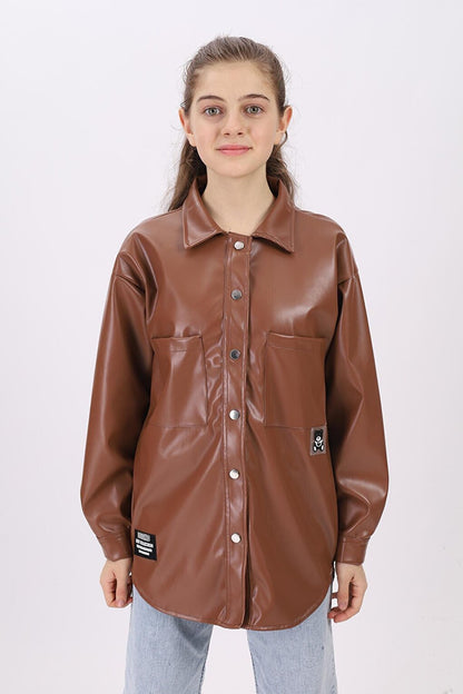 Girl's Brown Leather Shirt 9-14 Years Lx163