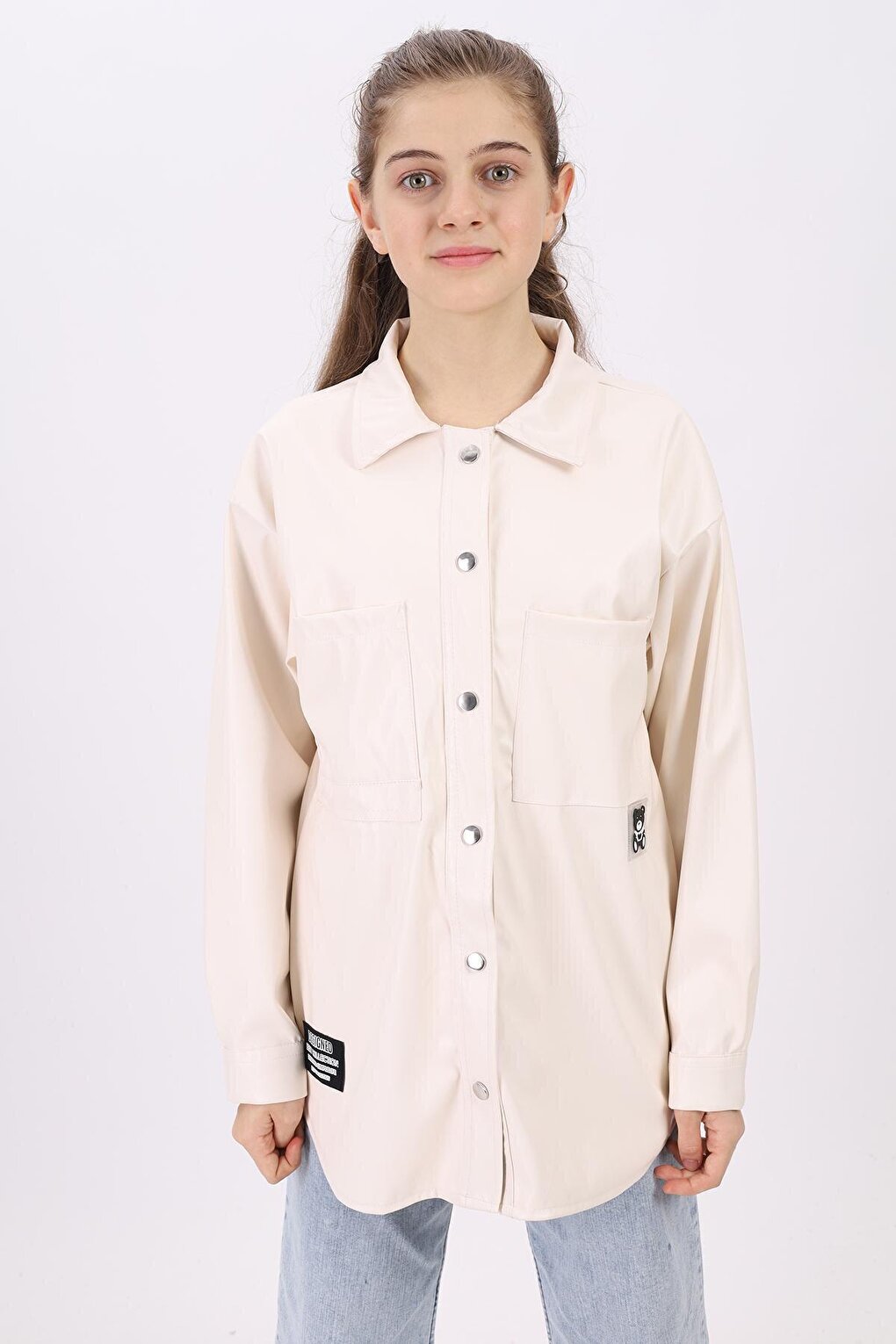 Girl's White Leather Shirt 9-14 Years Lx163