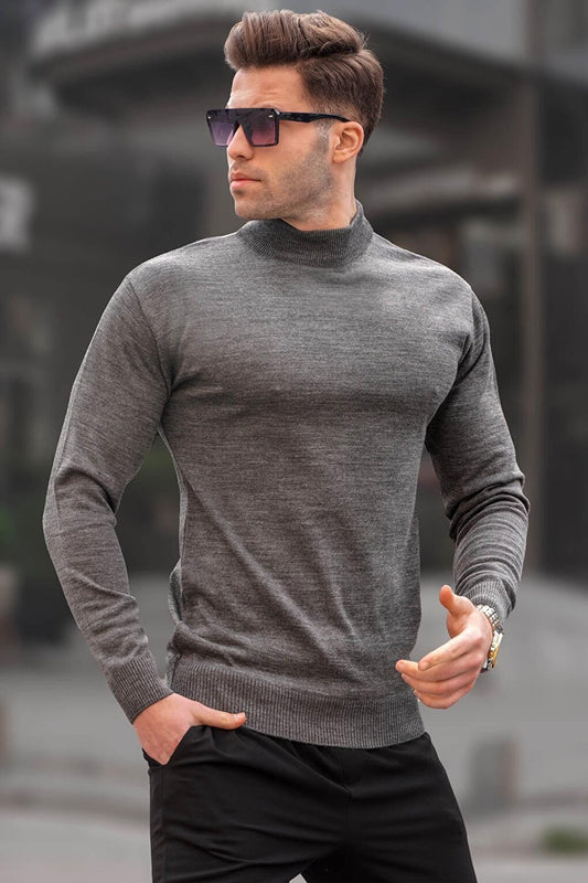 Anthracite Slim Fit Half Turtleneck Men's Knitwear Sweater 6343