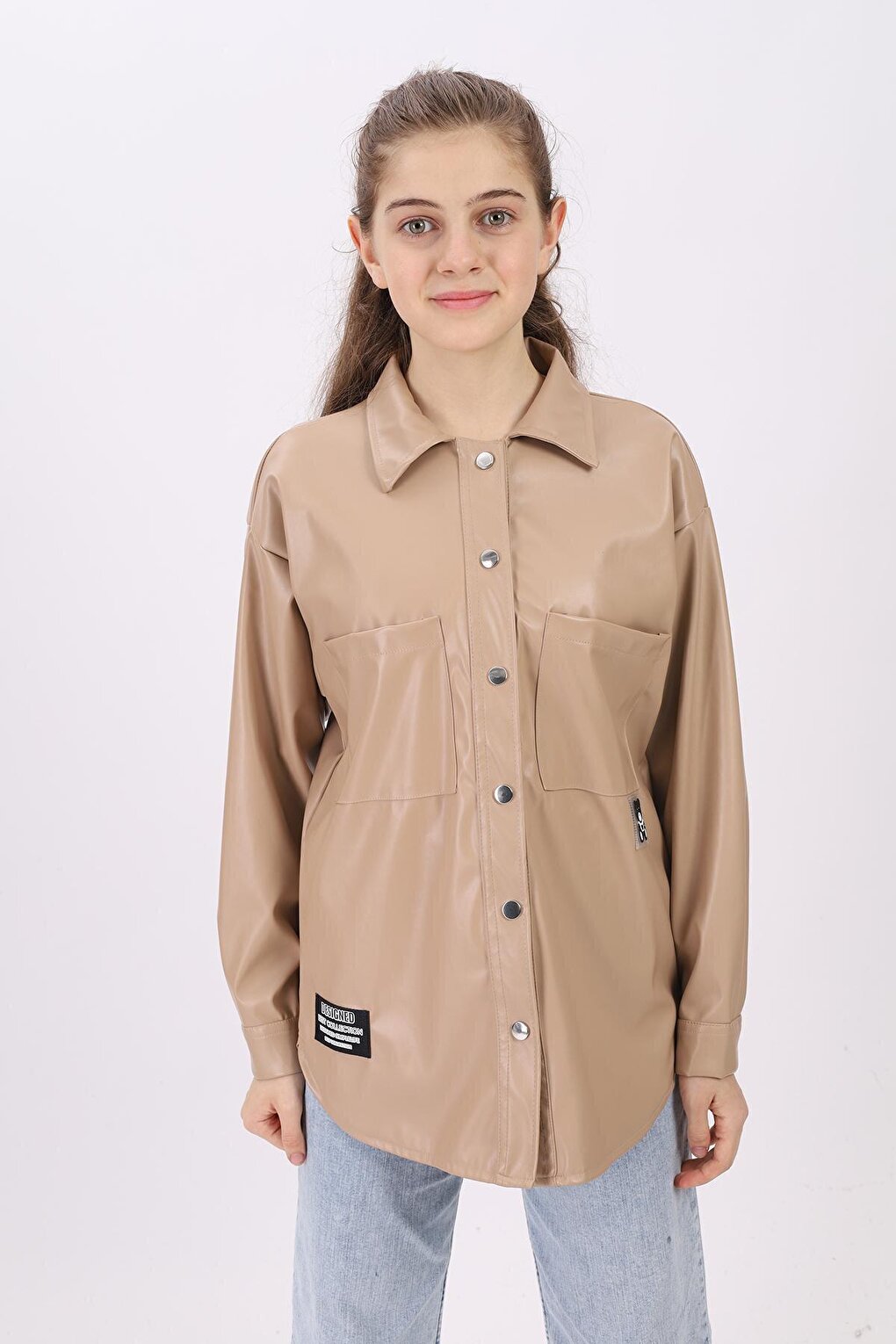 Girl's Cream Leather Shirt 9-14 Years Lx163