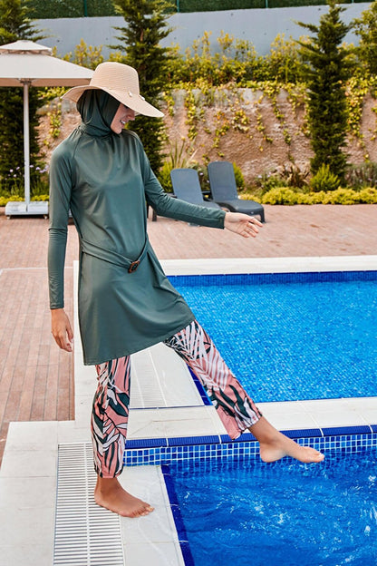 Khaki Full Covered Hijab Swimsuit R2390