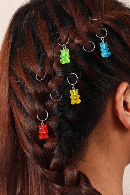 Set of 8 Hair Earrings with Jelly Bear Figures