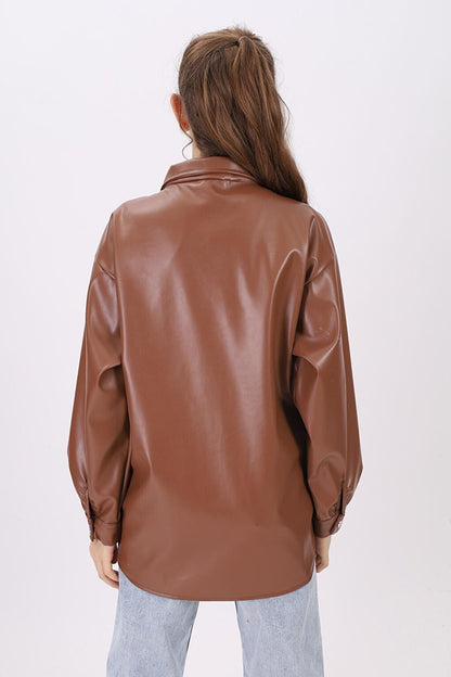 Girl's Brown Leather Shirt 9-14 Years Lx163