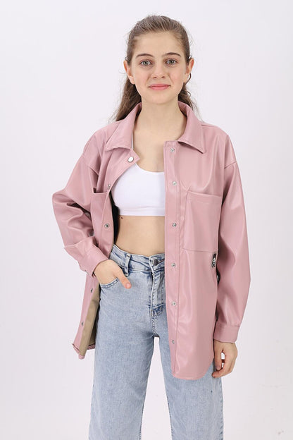 Girl Pink Leather Shirt 9-14 Years Lx163